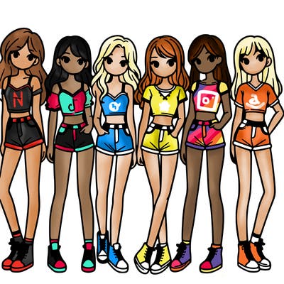 a group of girls wearing crop tops and shorts