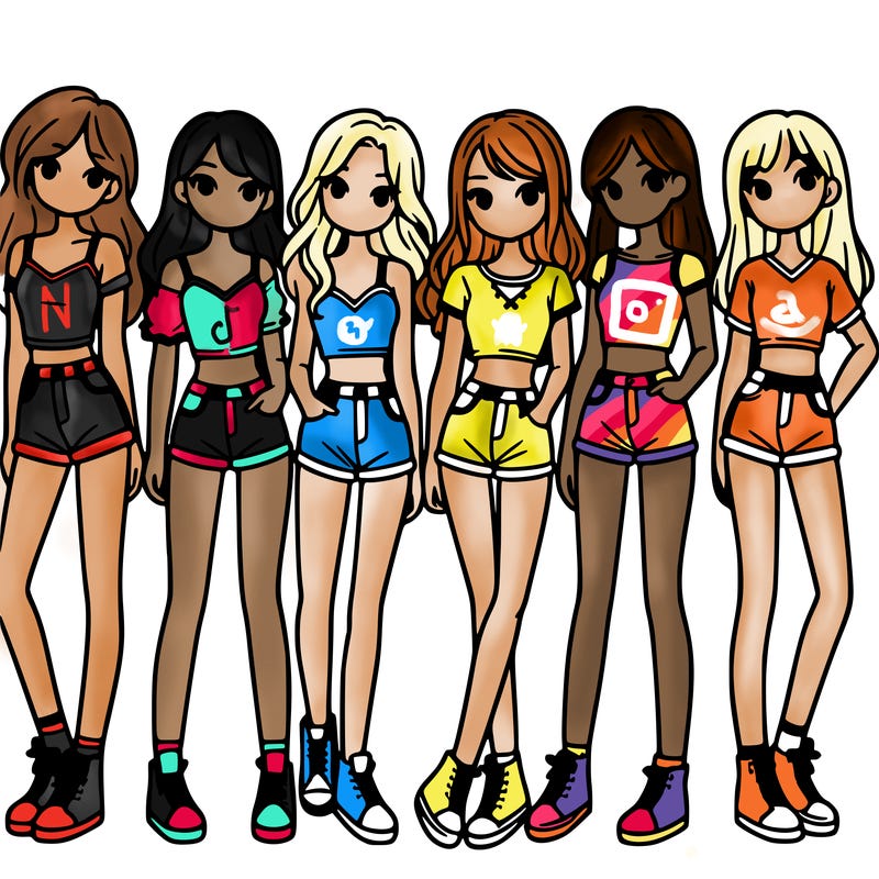 a group of girls wearing crop tops and shorts