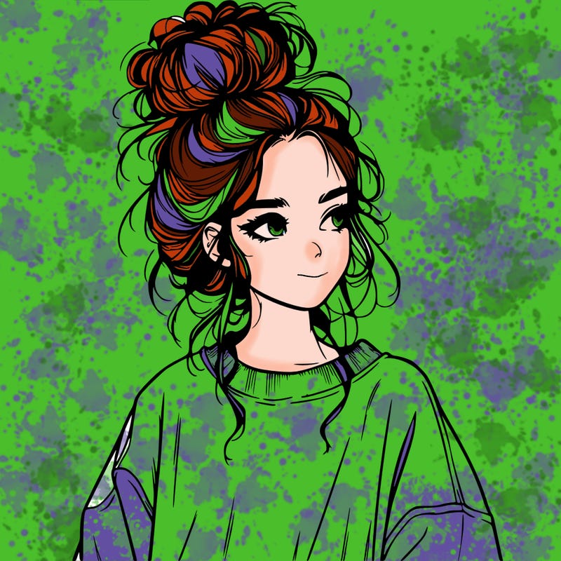 realistic girl with messy bun and oversized clothing