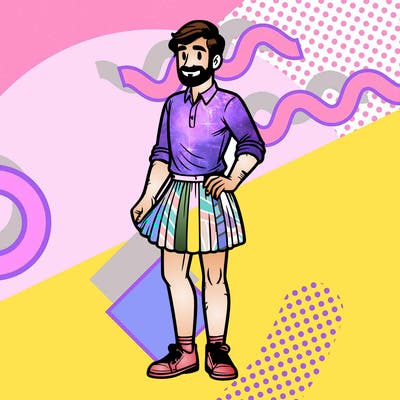 realistic man wearing a skirt