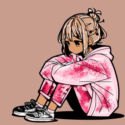 sad anime girl sitting alone