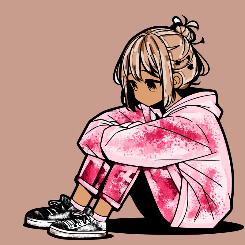 sad anime girl sitting alone