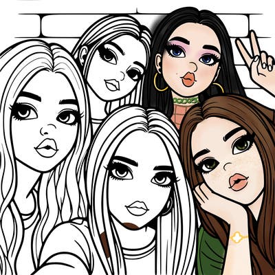 group of teen girls friends y2k up close in a selfie