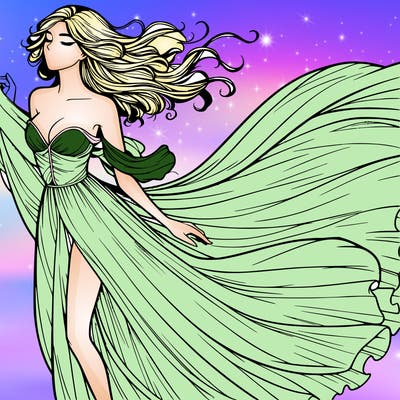 realistic woman in dress flowing the the wind