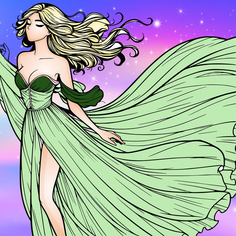 realistic woman in dress flowing the the wind