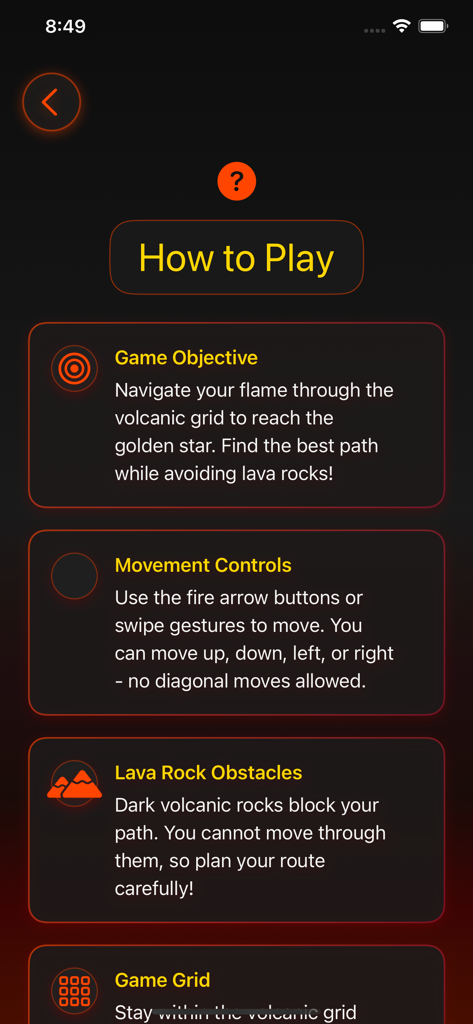 Pantalla Cómo jugar del juego de rompecabezas RoadForCup que explica los controles de movimiento y los objetivos