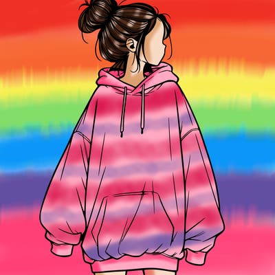 realistic girl with a oversized sweatshirt on and a bun