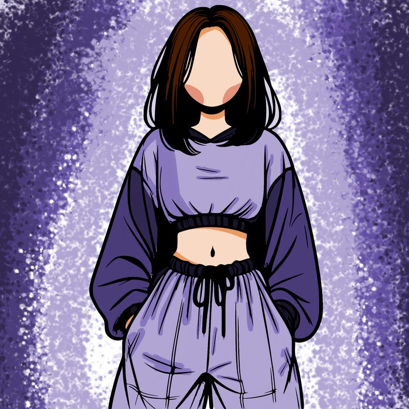 realistic girl faceless with baggy pants and a crop top