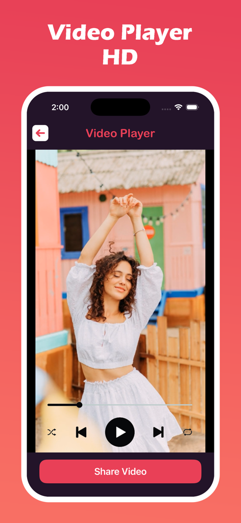 Video Downloader HD ~ Vidow - Interface of Vidow app showing its HD video player with a woman dancing and social sharing options