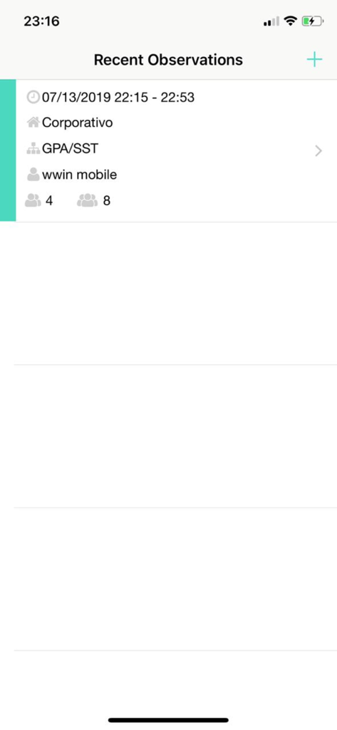 WWin Mobile - Der Bildschirm mit den letzten Beobachtungen der WWin Mobile-App, der Details zu Sicherheitsaudits anzeigt