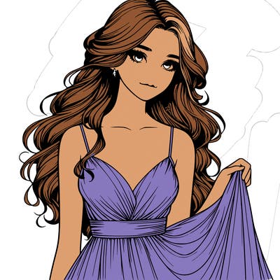 realistic girl in flowy silky prom dress