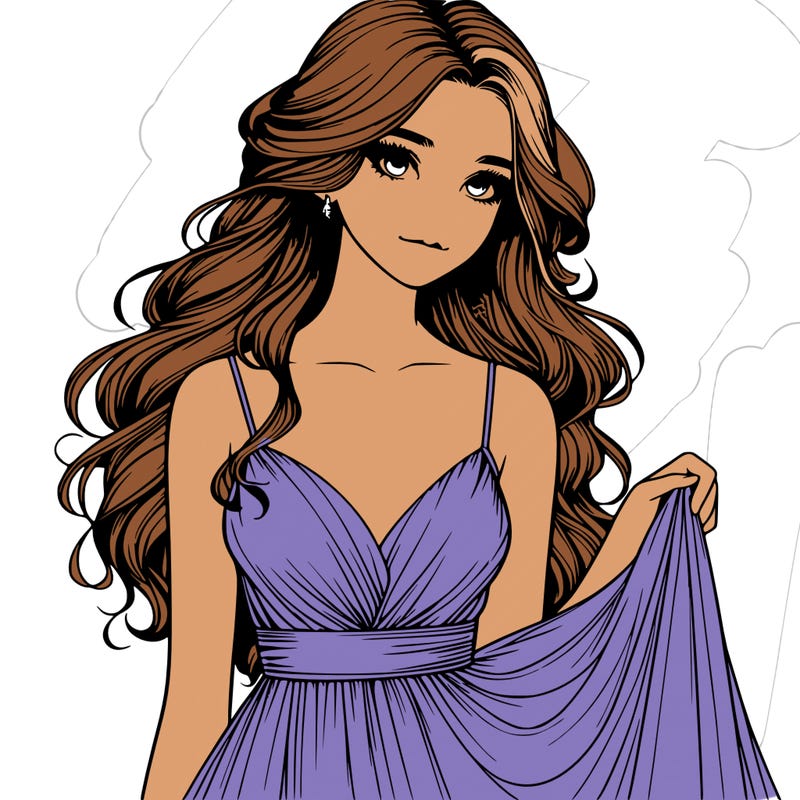 realistic girl in flowy silky prom dress
