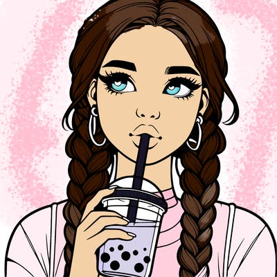 realistic girl with braided hair drinking boba