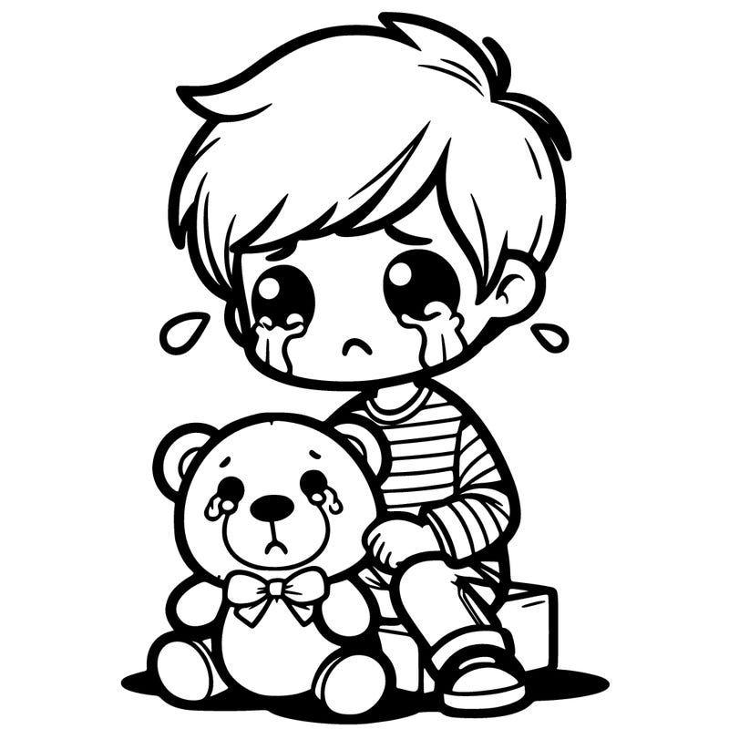 boy crying with a teddy bear