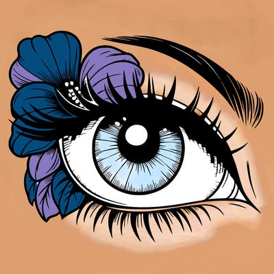 realistic eye with flower