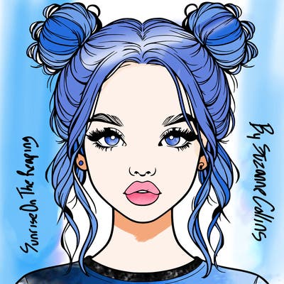 realistic girl with two buns in hair and lips