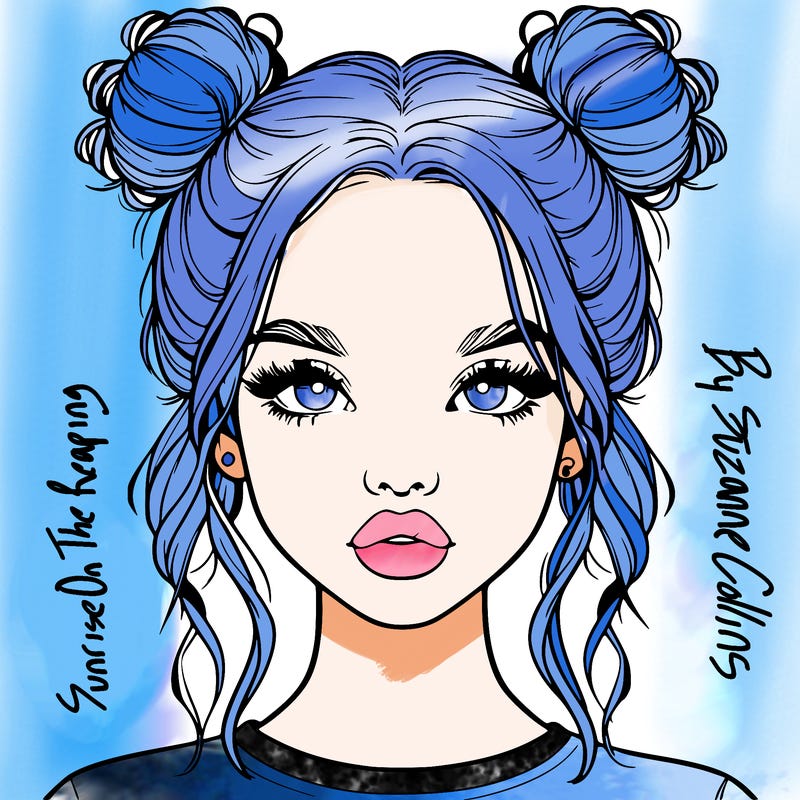 realistic girl with two buns in hair and lips