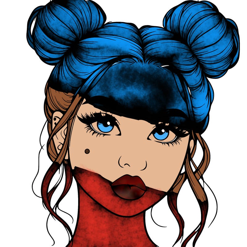 realistic girl with two buns on her hair and lips