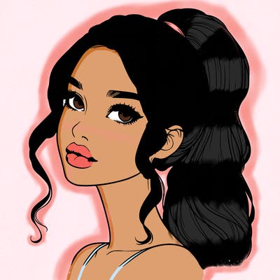 realistic girl with a ponytail on her hair and lips