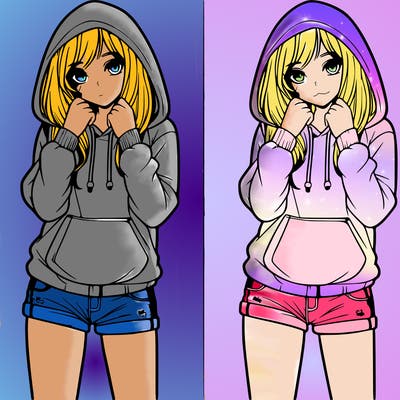 realistic girl in shorts and hoodie