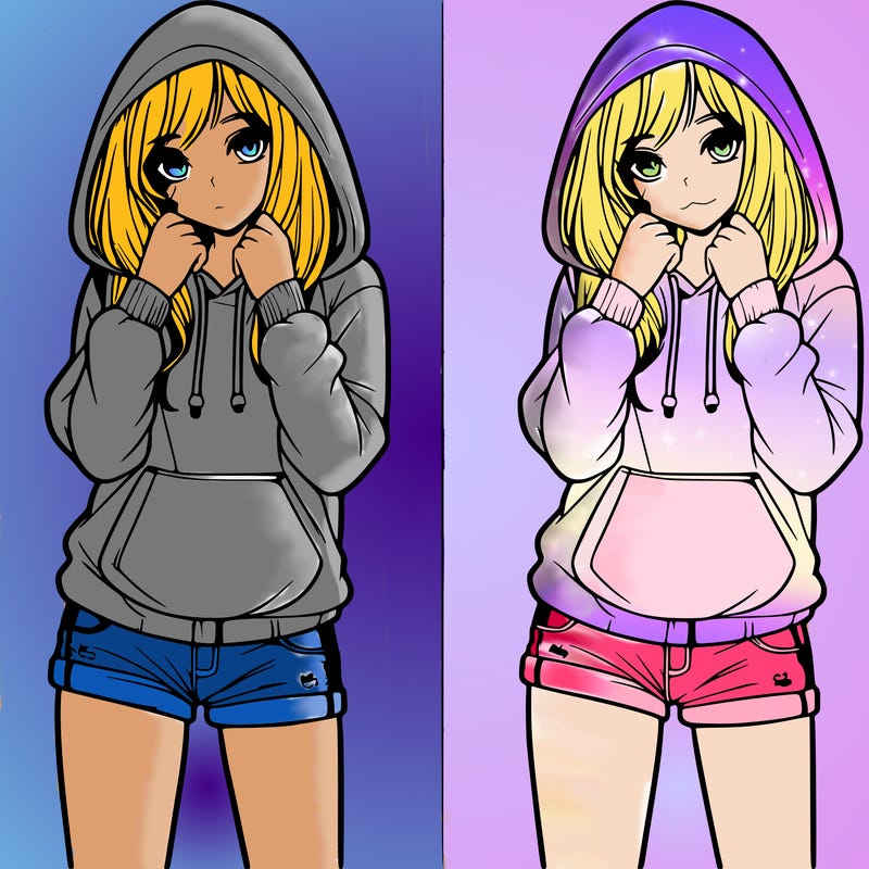 realistic girl in shorts and hoodie