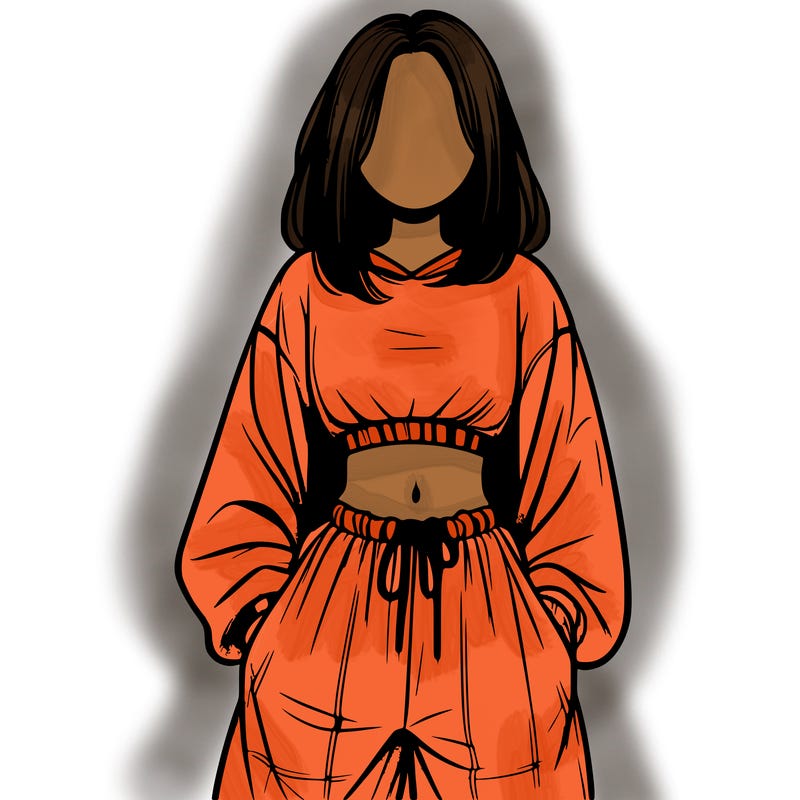 realistic girl faceless with baggy pants and a crop top