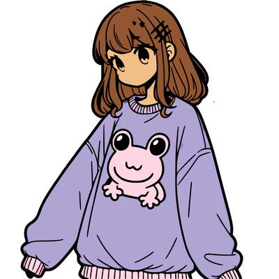girl wearing frogging sweatshirt