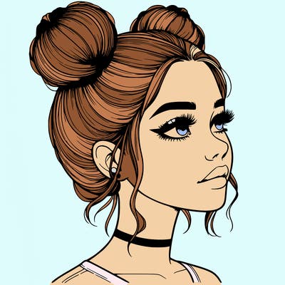 realistic girl with buns on the top of her head