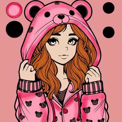 realistic girl in a animal pjs hoodie