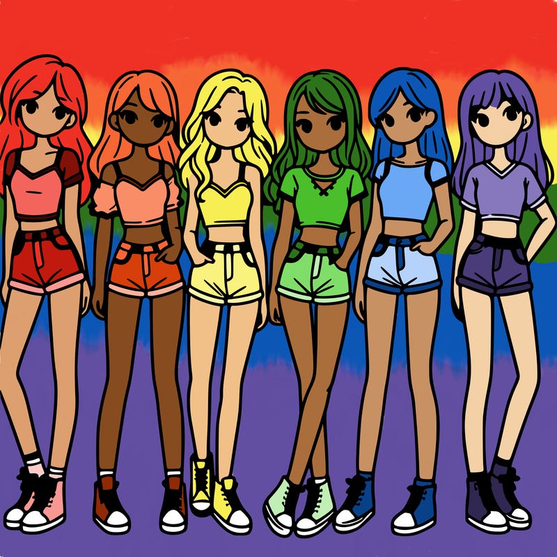 a group of girls wearing crop tops and shorts