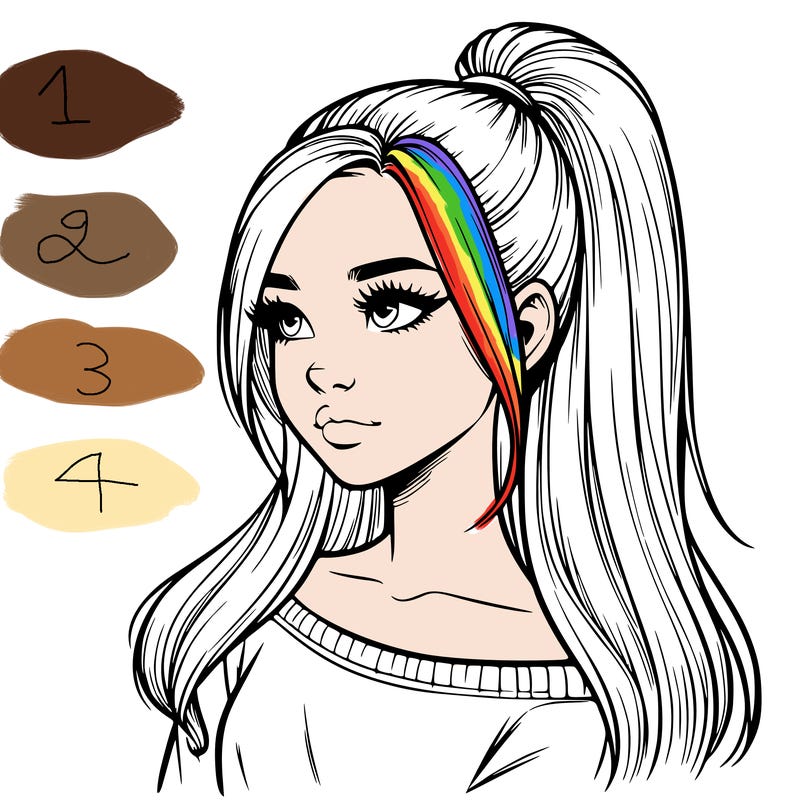 realistic girl with a high ponytail