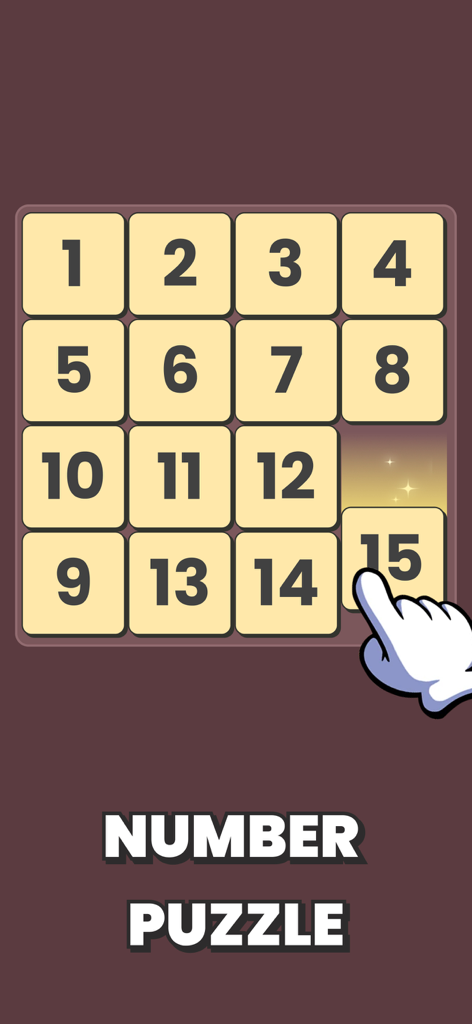 Un juego de rompecabezas deslizante de 15 fichas que se está jugando en un dispositivo móvil.