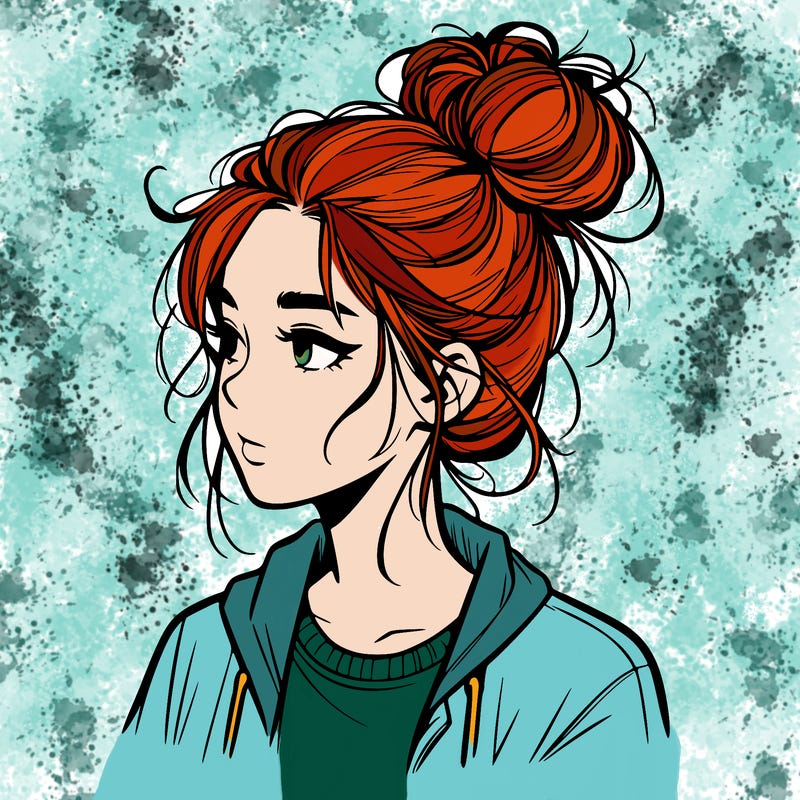 realistic teenage girl with a messy bun