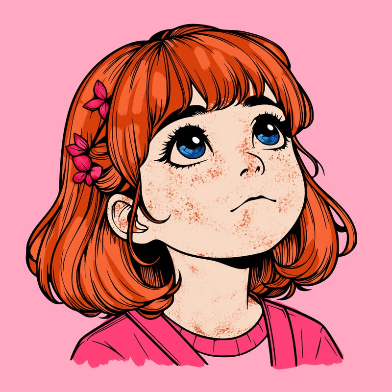 realistic girl looking up