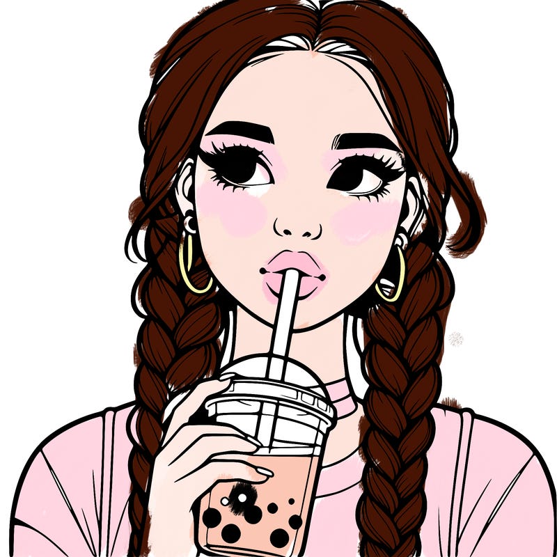 realistic girl with braided hair drinking boba