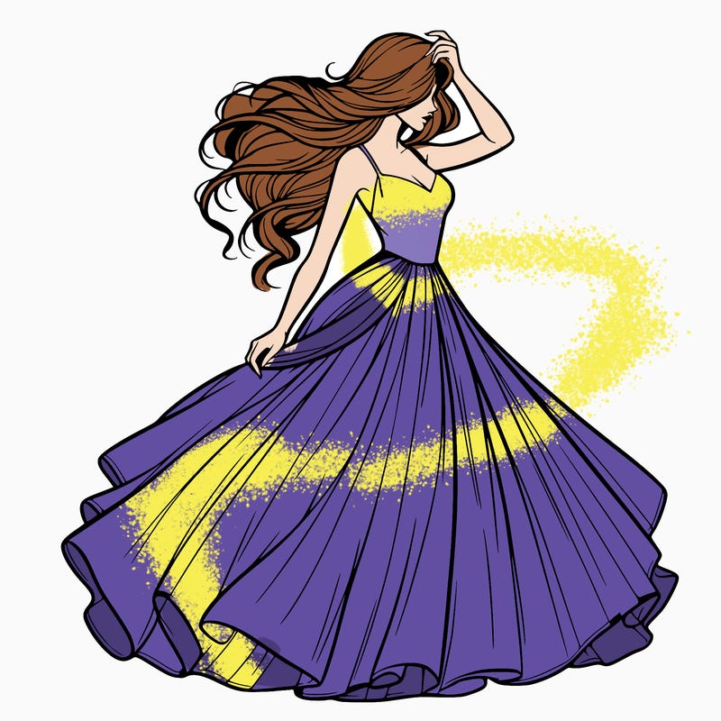 realistic woman with dress flowing in the wind