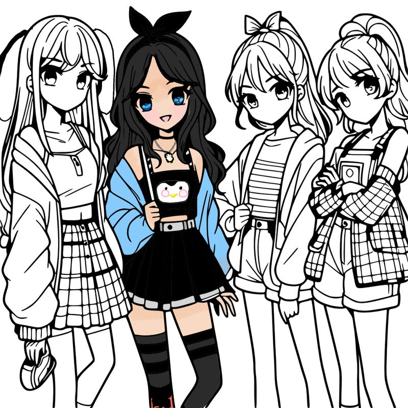 teen manga girls group of 4