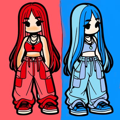 girl in baggy pants crop top and long hair