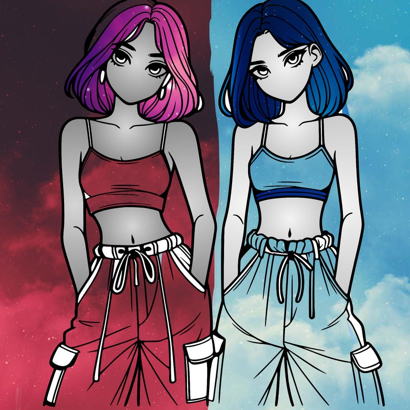 two girls with crop top with baggy pants