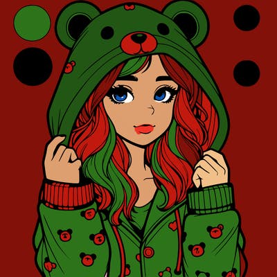 realistic girl in a animal pjs hoodie