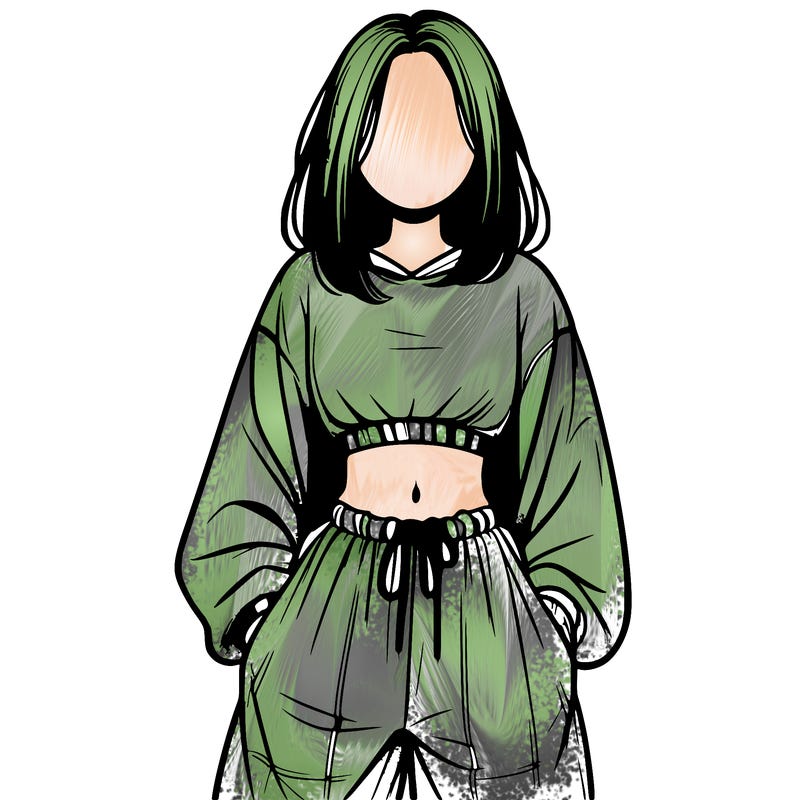 realistic girl faceless with baggy pants and a crop top