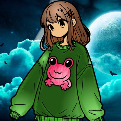 girl wearing frogging sweatshirt