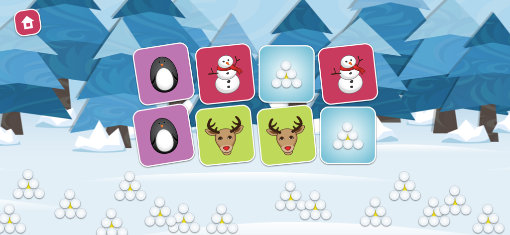 Memory Game - 2-4 year olds - A winter themed memory matching game for kids featuring cards with penguins snowmen and reindeer