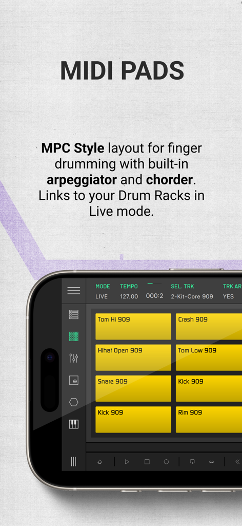 LK app MIDI pads module with MPC style layout for finger drumming