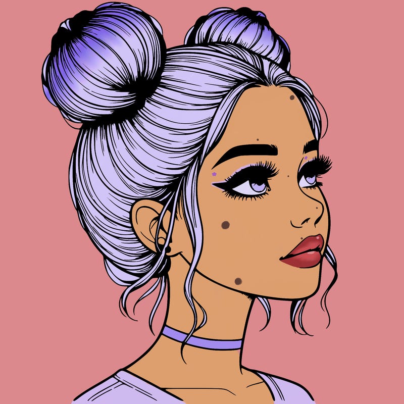 realistic girl with buns on the top of her head