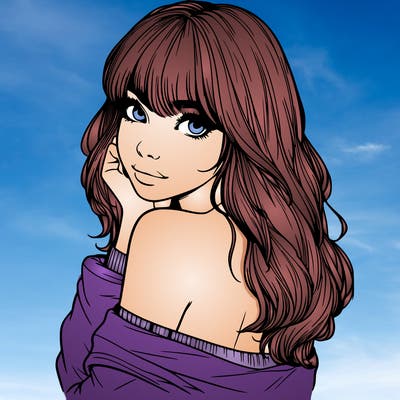 realistic girl with bangs looking over her shoulder