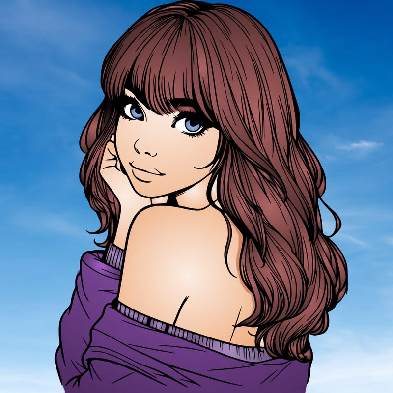 realistic girl with bangs looking over her shoulder