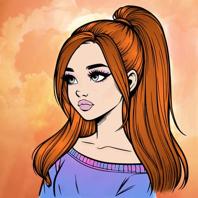 realistic girl with a high ponytail