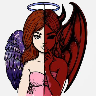 realistic angel half demon
