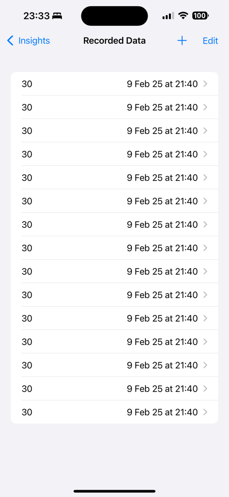 Counter App - Click Tracker - List of recorded data entries with values and timestamps in the counter app